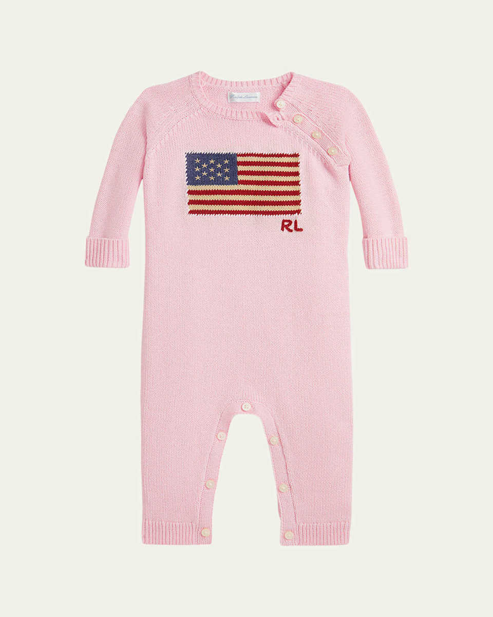 Girl's Cotton Flag One-Piece Coverall, Size Newborn-12